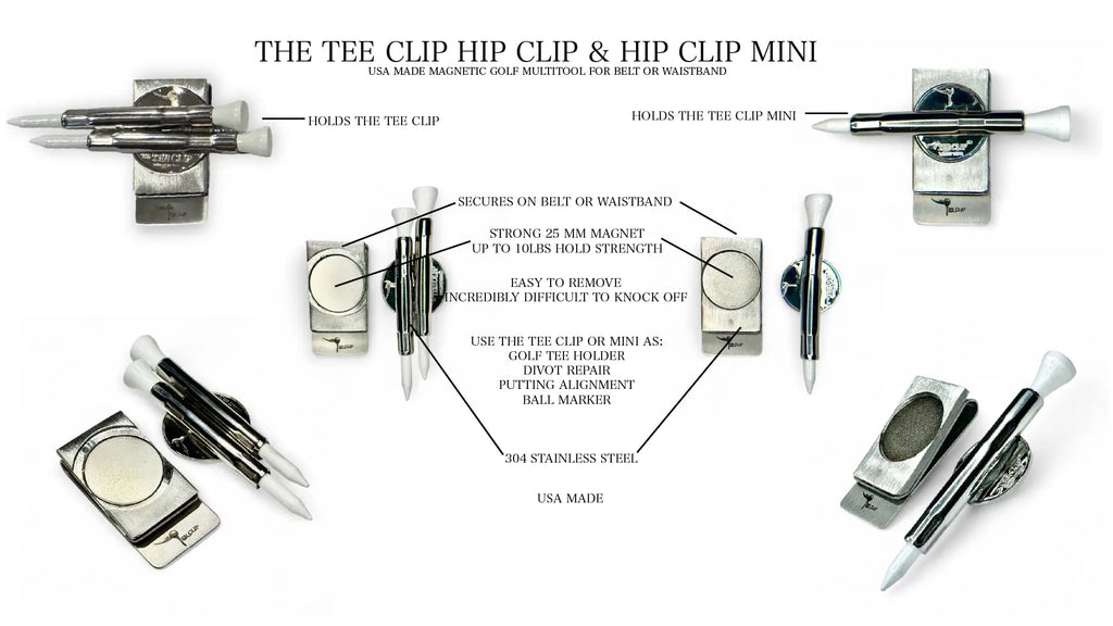 The Tee Clip® Hip Clip MINI™: USA Made | Magnetic Golf Tee Holder for Belt Or Waist | Holds The Tee Clip® MINI™ | Single Barrel for 1 Tees, Ball Marker, Putting Alignment Tool, Divot Fixer